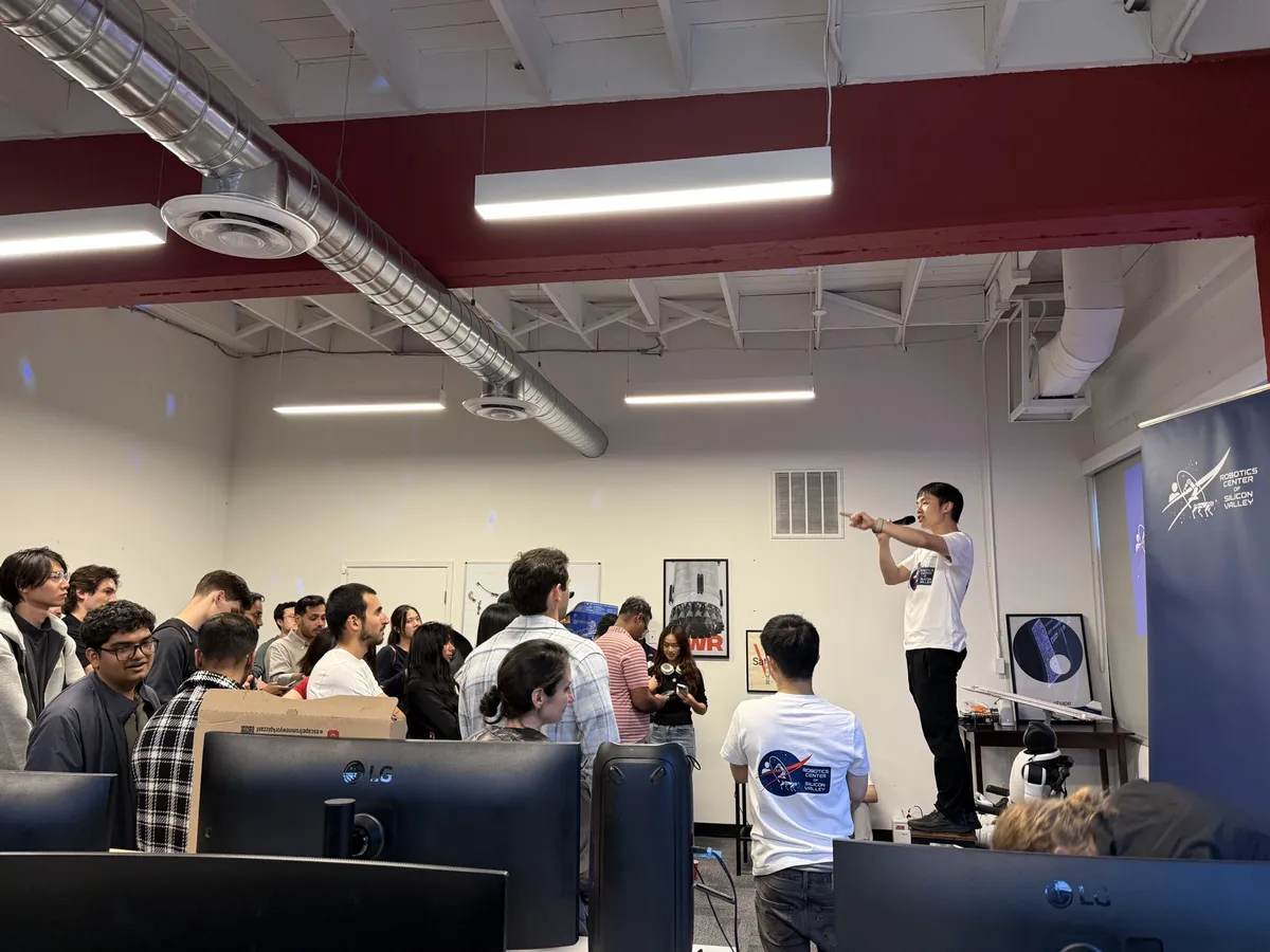A full room at a Robotics Center community meetup in San Francisco